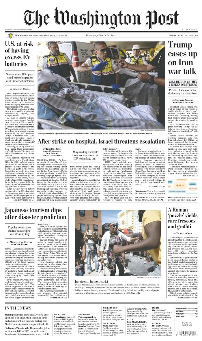 Portada de The Washington Post del viernes, 20 de junio de 2025