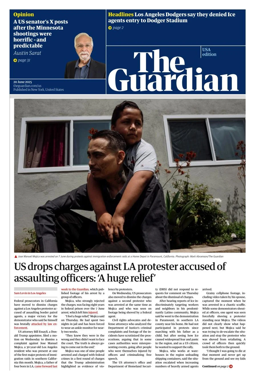 Portada de The Guardian (usa) del viernes, 20 de junio de 2025