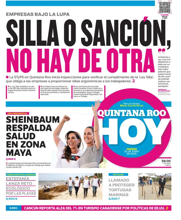 Portada de Quintana Roo Hoy del viernes, 20 de junio de 2025