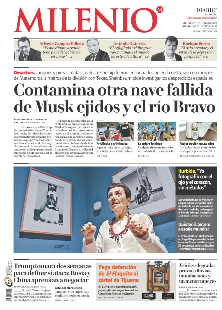 Portada de Milenio del viernes, 20 de junio de 2025