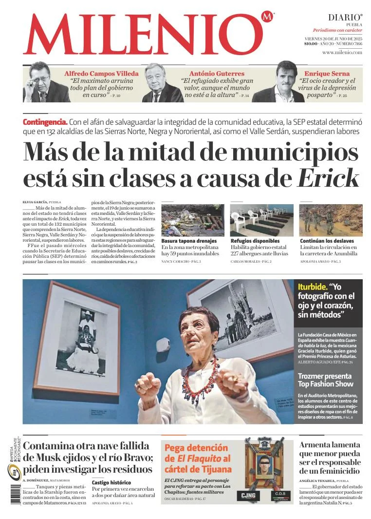 Portada de Milenio Puebla del viernes, 20 de junio de 2025