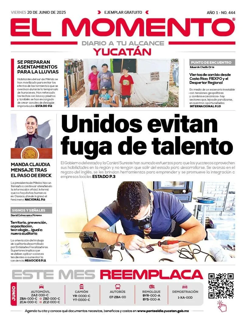 Portada de El Momento Yucatan del viernes, 20 de junio de 2025