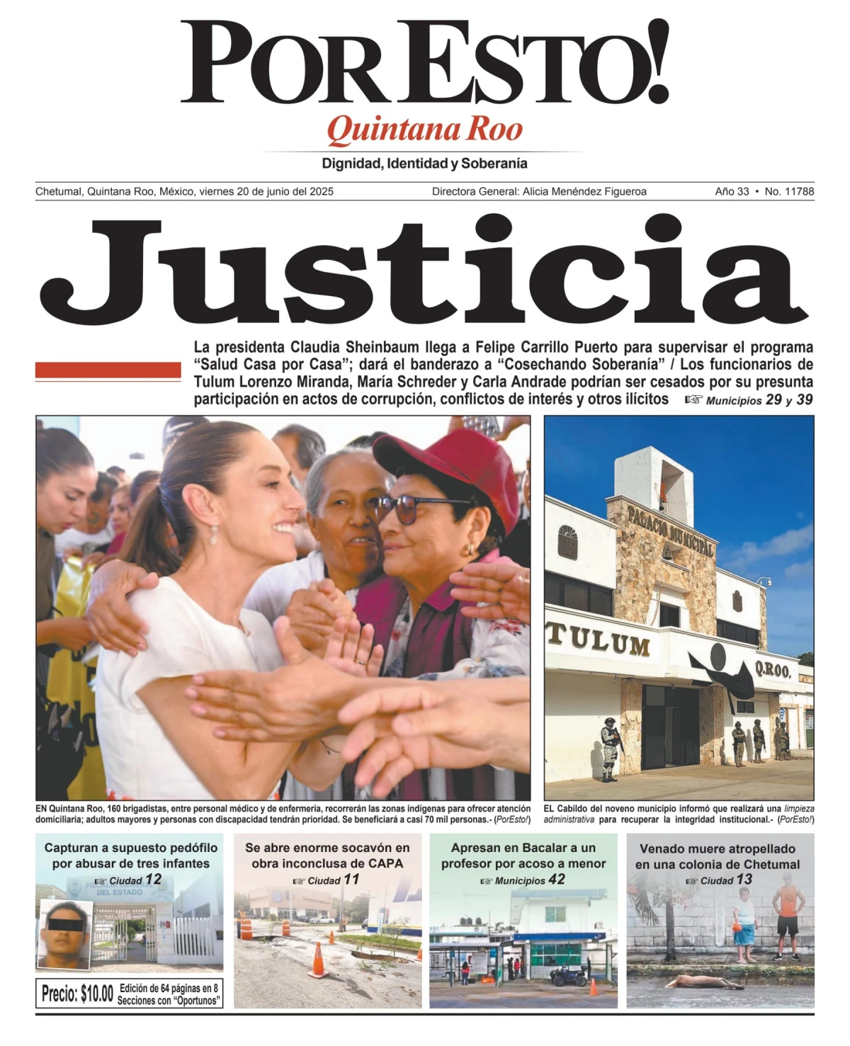 Portada de Por Esto (quintana Roo Chetumal) del viernes, 20 de junio de 2025