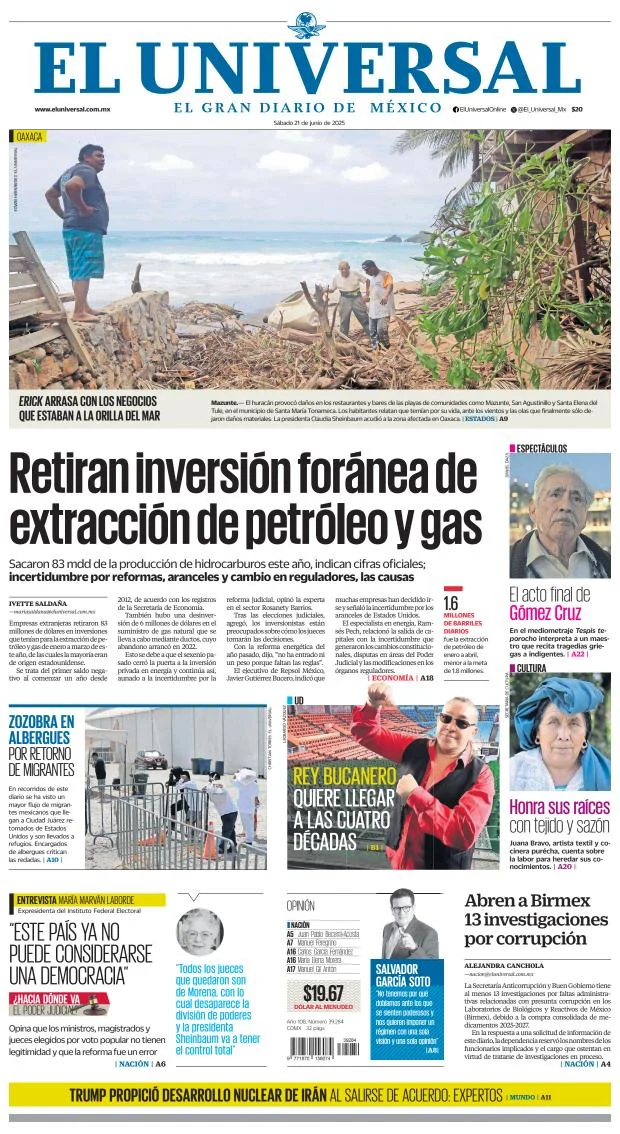 Portada de El Universal