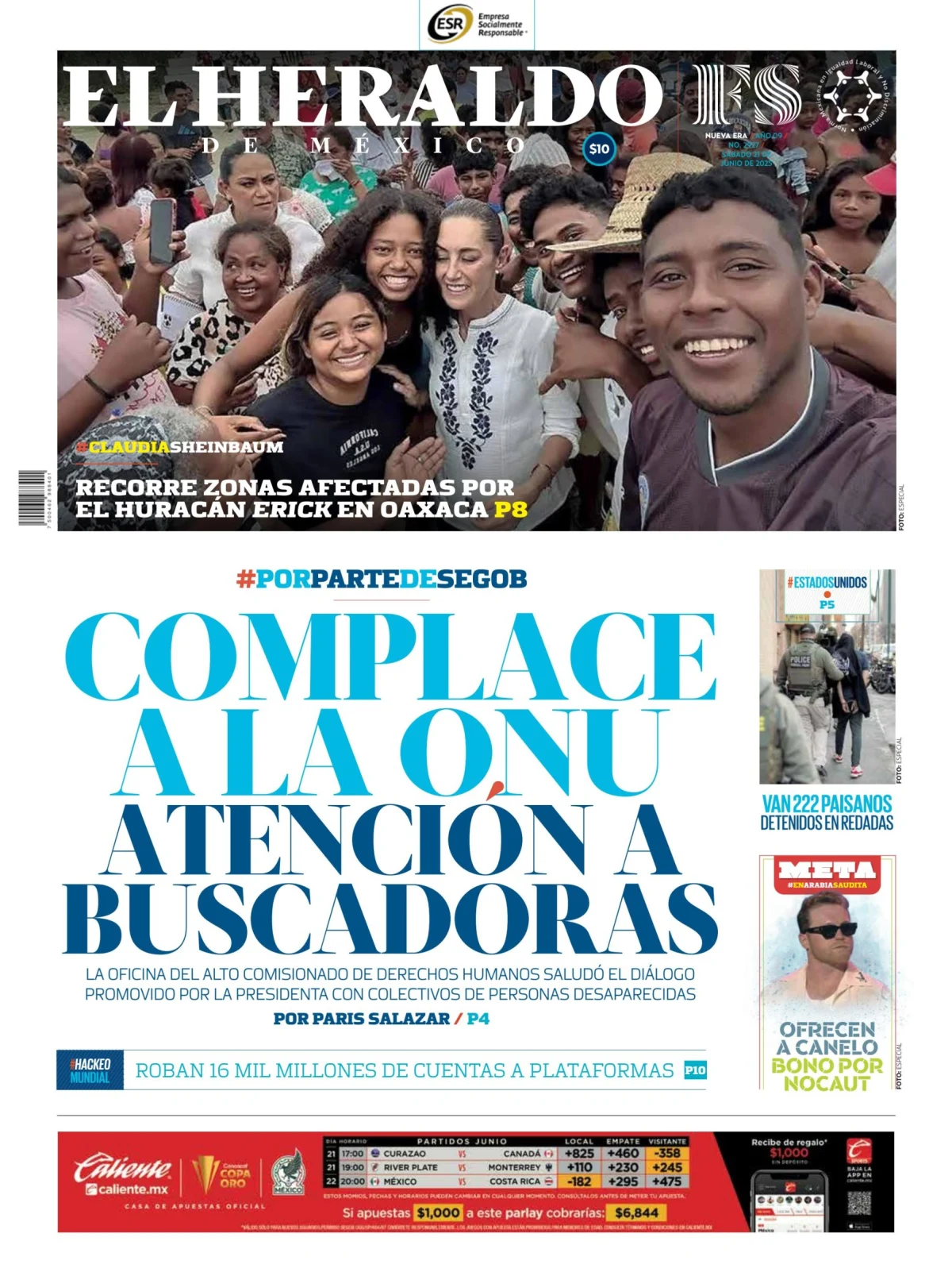 Portada de El Heraldo de Mexico del sábado, 21 de junio de 2025