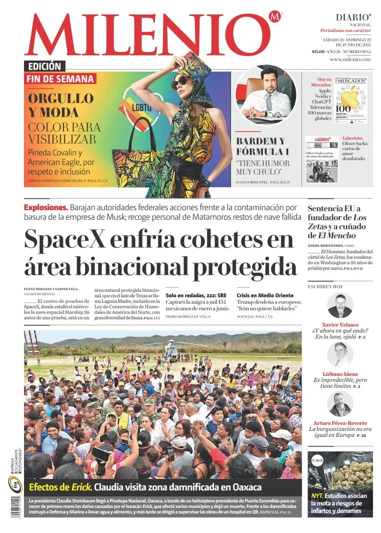 Portada de Milenio del sábado, 21 de junio de 2025