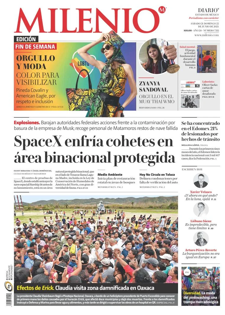 Portada de Milenio Edo de Mexico del sábado, 21 de junio de 2025