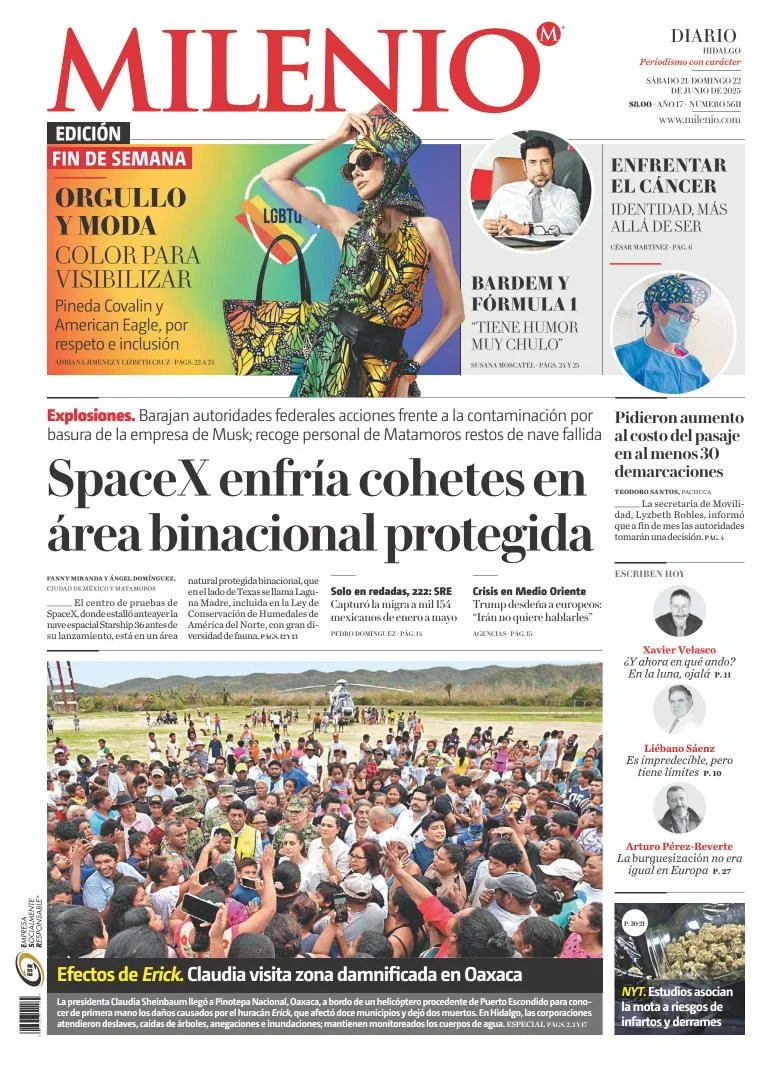 Portada de Milenio Hidalgo del sábado, 21 de junio de 2025