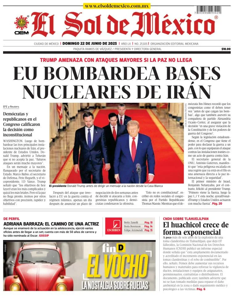 Portada de El Sol de Mexico