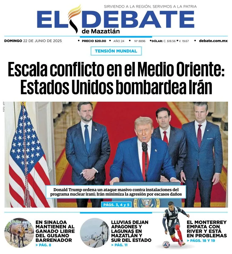 Portada de El Debate de Mazatlan