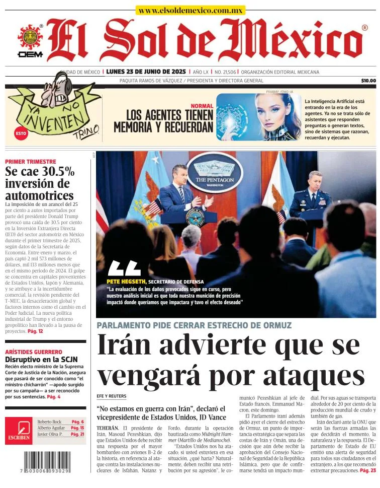 Portada de El Sol de Mexico
