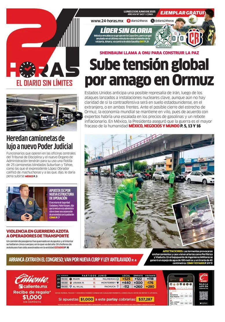 Portada de 24 Horas del lunes, 23 de junio de 2025