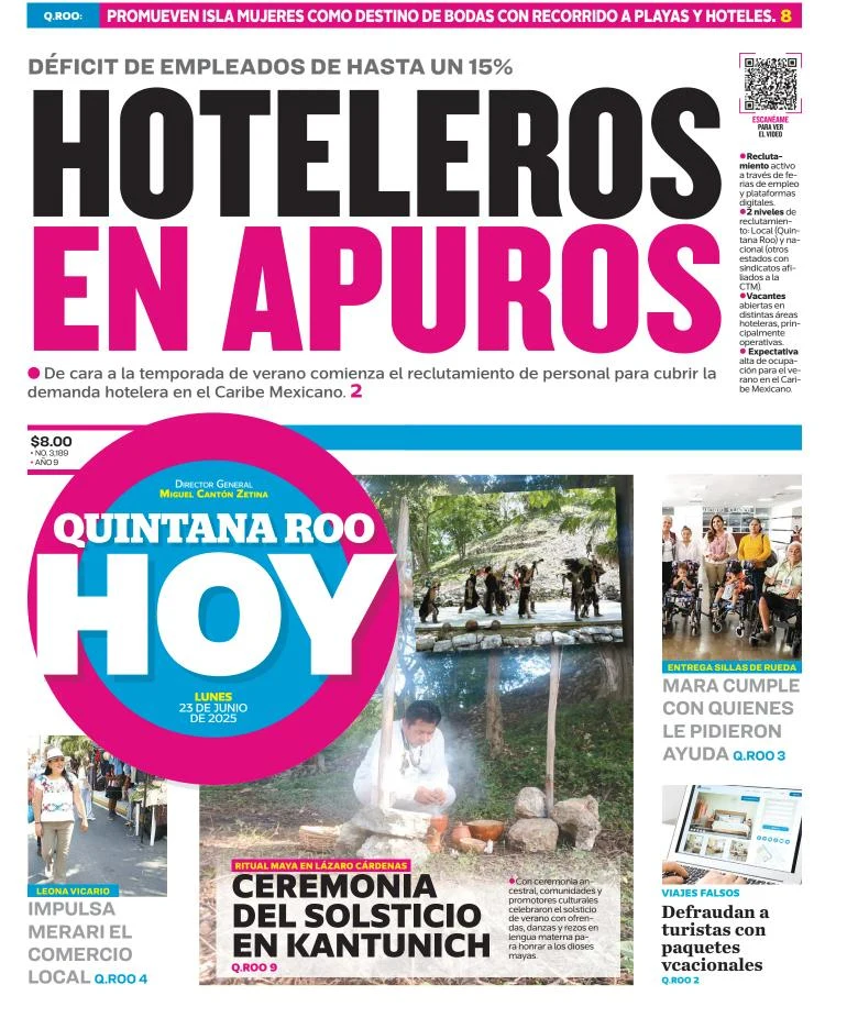 Portada de Quintana Roo Hoy del lunes, 23 de junio de 2025