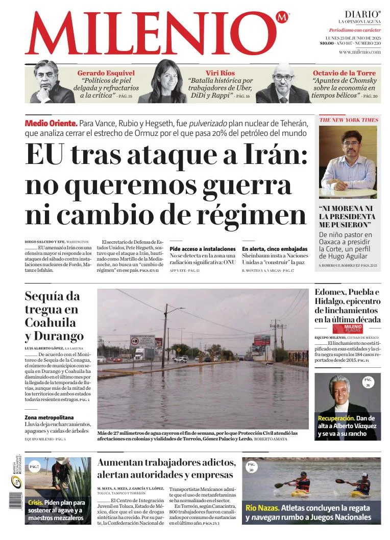 Portada de Milenio Laguna del lunes, 23 de junio de 2025