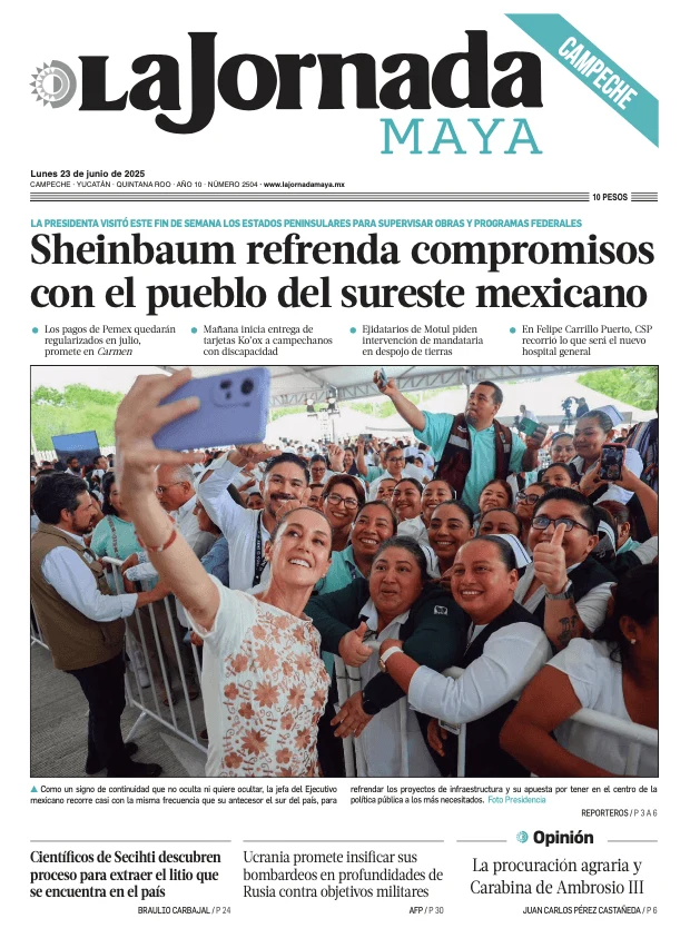 Portada de La Jornada Maya Campeche del lunes, 23 de junio de 2025
