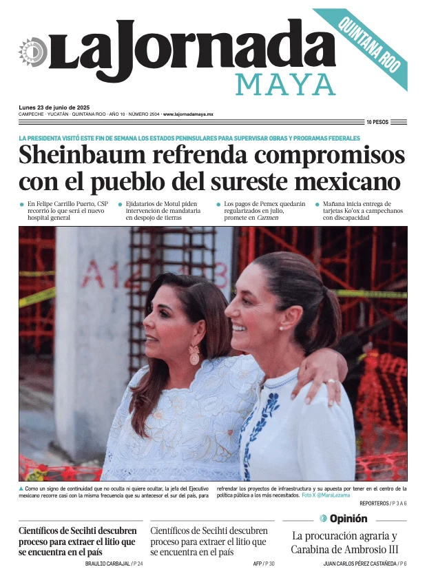 Portada de La Jornada Maya Quintana Roo del lunes, 23 de junio de 2025