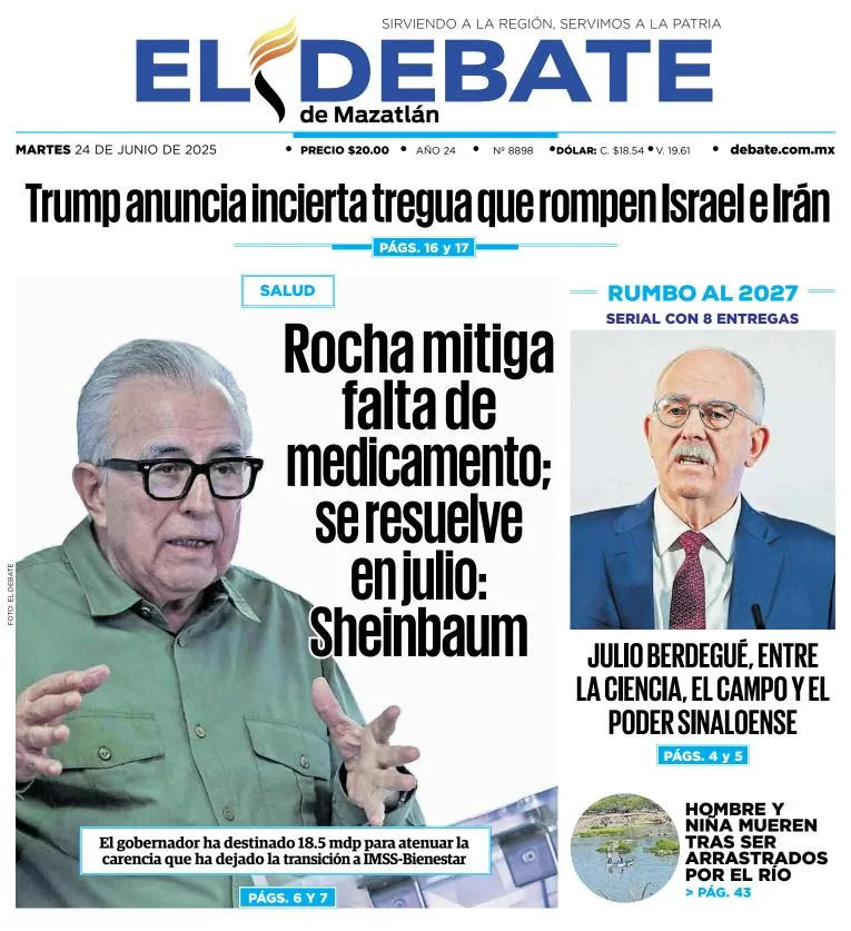 Portada de El Debate de Mazatlan del martes, 24 de junio de 2025