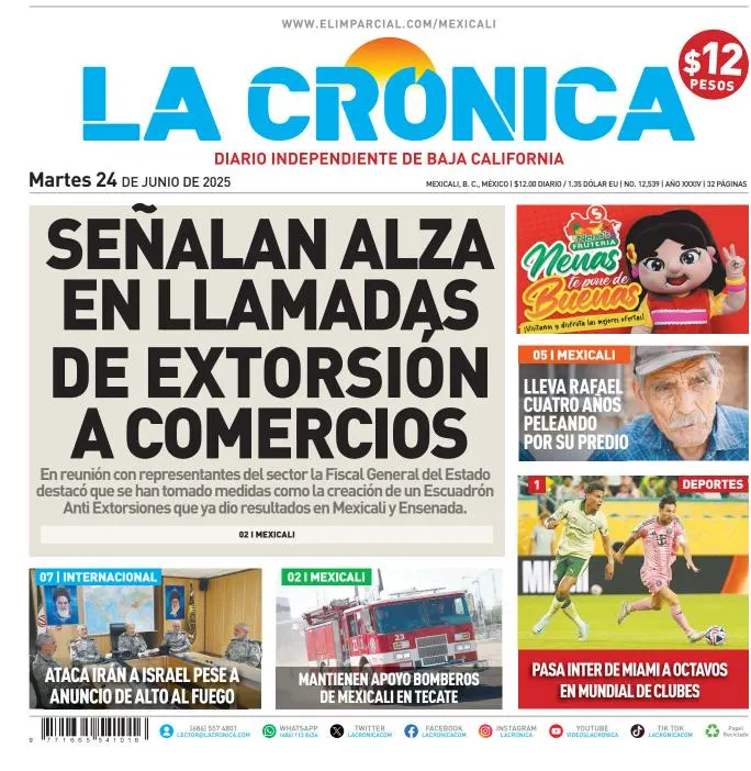 Portada de La Cronica del martes, 24 de junio de 2025