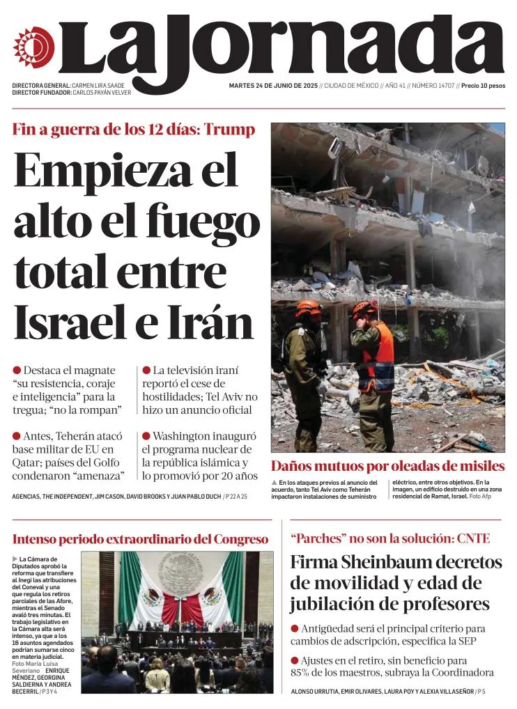 Portada de La Jornada del martes, 24 de junio de 2025