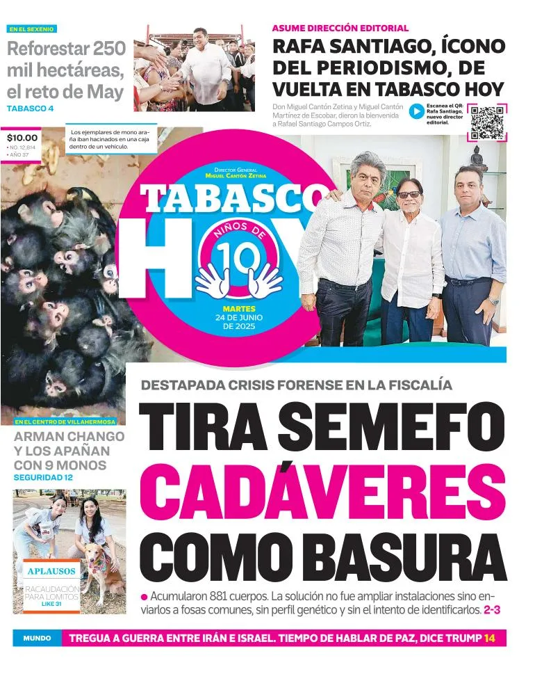 Portada de Tabasco Hoy del martes, 24 de junio de 2025
