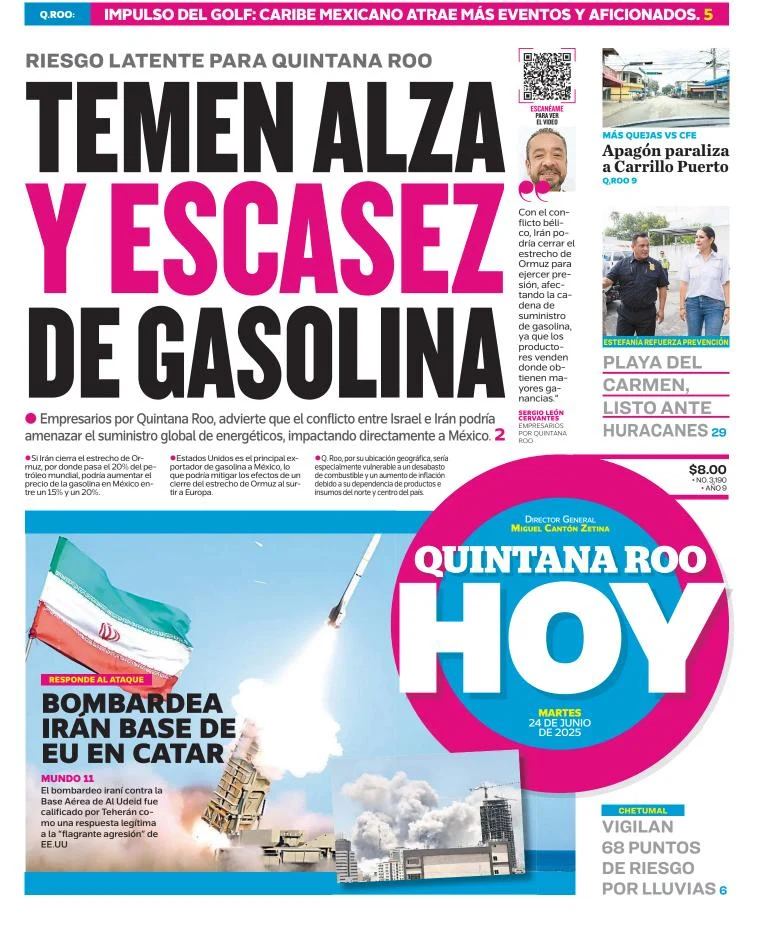 Portada de Quintana Roo Hoy del martes, 24 de junio de 2025