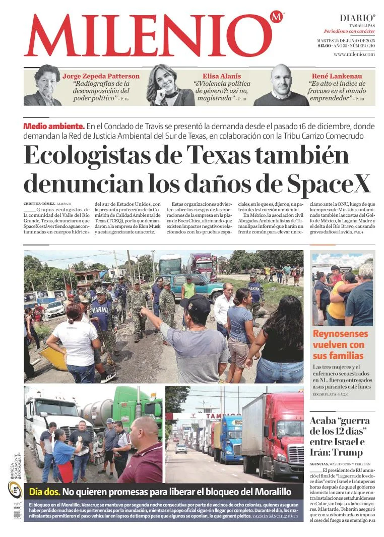 Portada de Milenio Tamaulipas del martes, 24 de junio de 2025