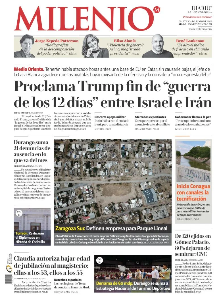 Portada de Milenio Laguna del martes, 24 de junio de 2025