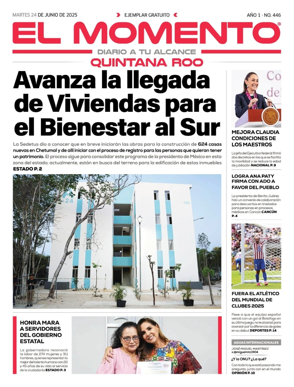Portada de El Momento Quintana Roo del martes, 24 de junio de 2025