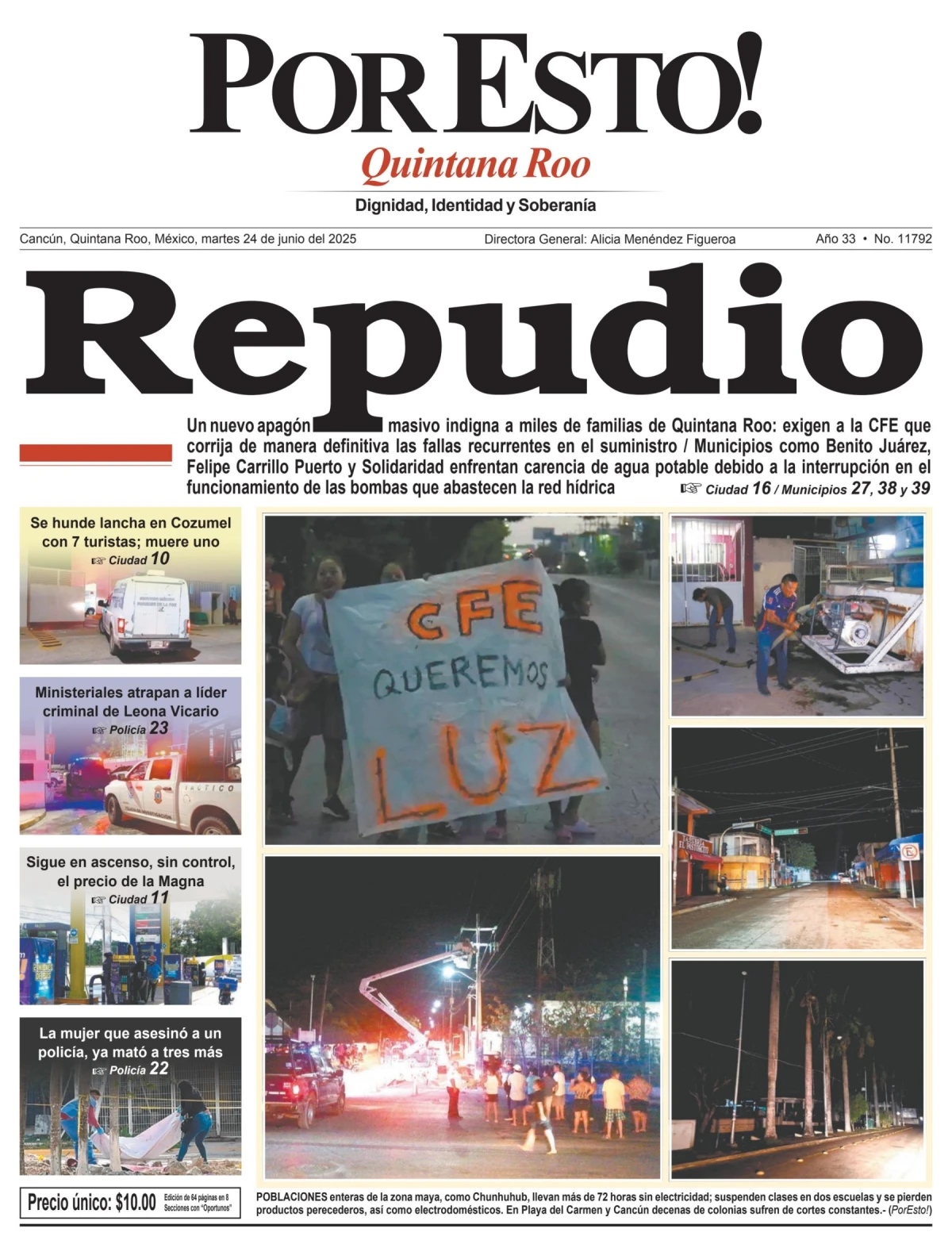 Portada de Por Esto (quintana Roo Cancun) del martes, 24 de junio de 2025