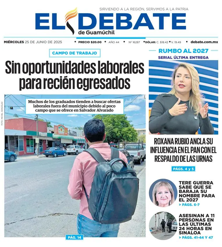 Portada de El Debate de Guamuchil del miércoles, 25 de junio de 2025