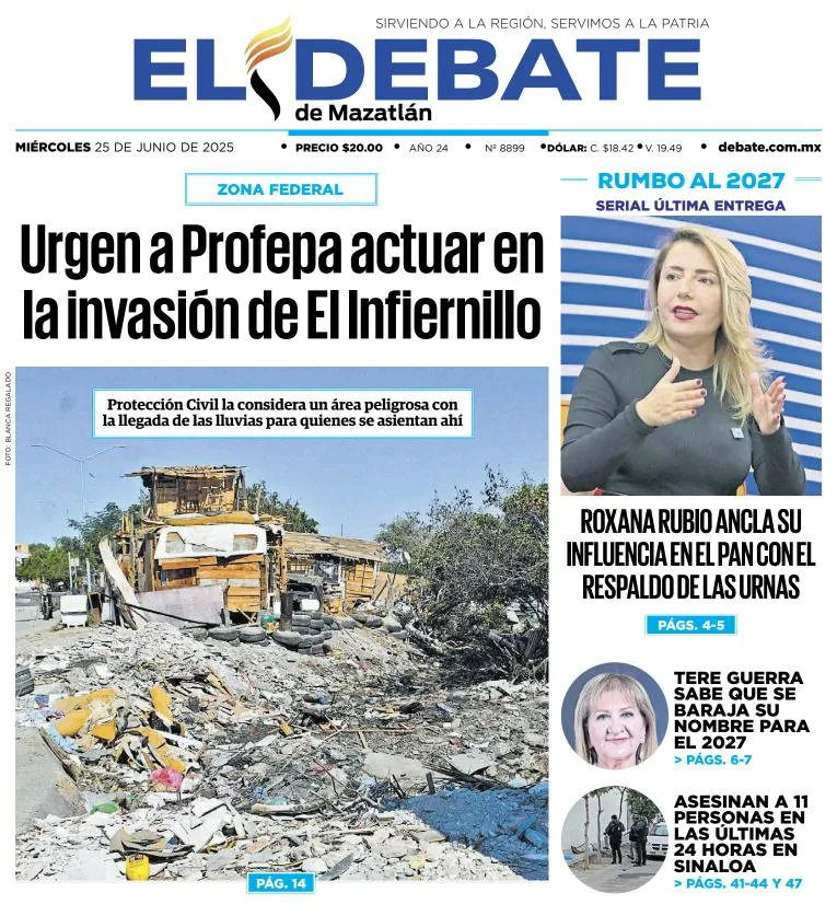Portada de El Debate de Mazatlan del miércoles, 25 de junio de 2025