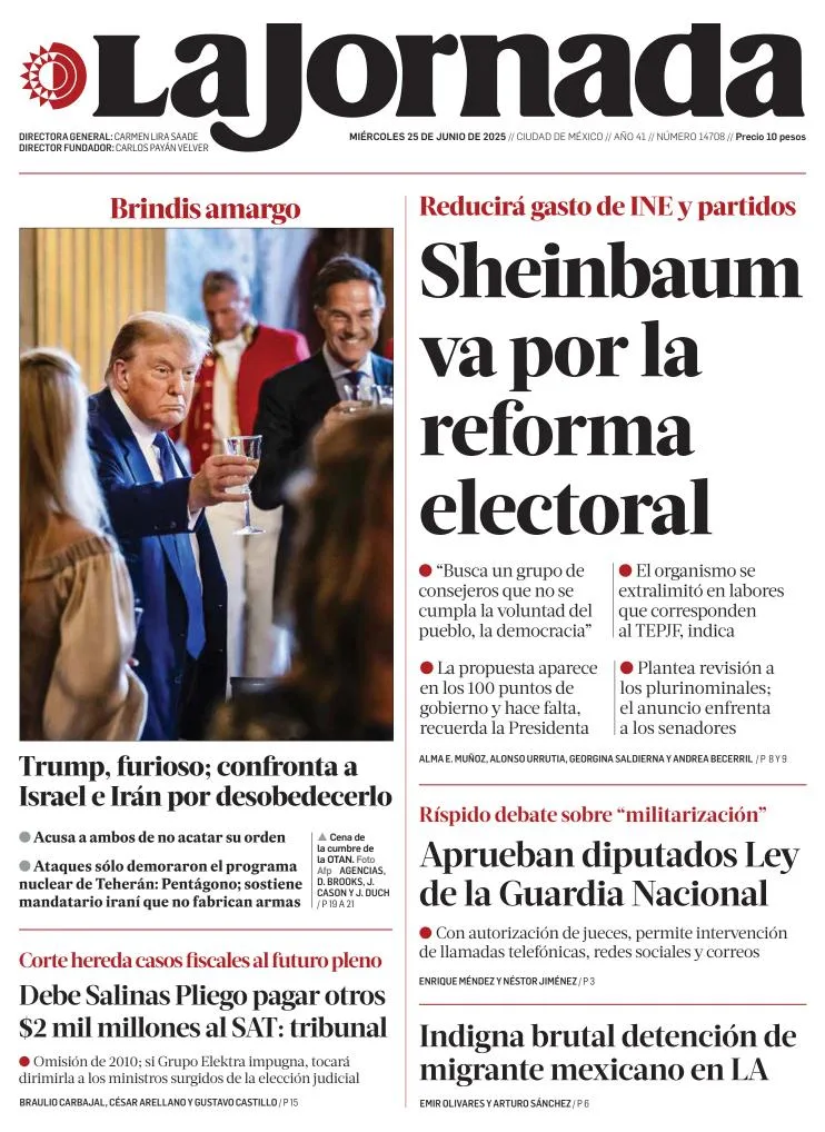 Portada de La Jornada del miércoles, 25 de junio de 2025