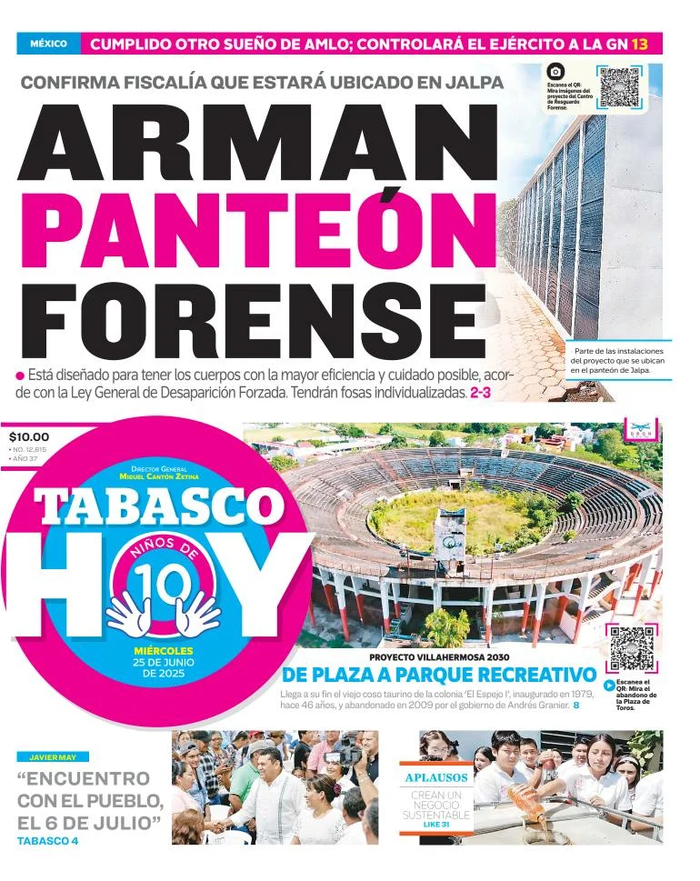 Portada de Tabasco Hoy del miércoles, 25 de junio de 2025