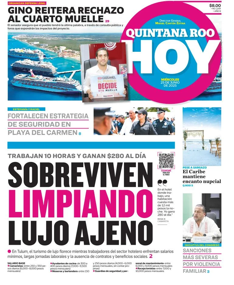 Portada de Quintana Roo Hoy del miércoles, 25 de junio de 2025