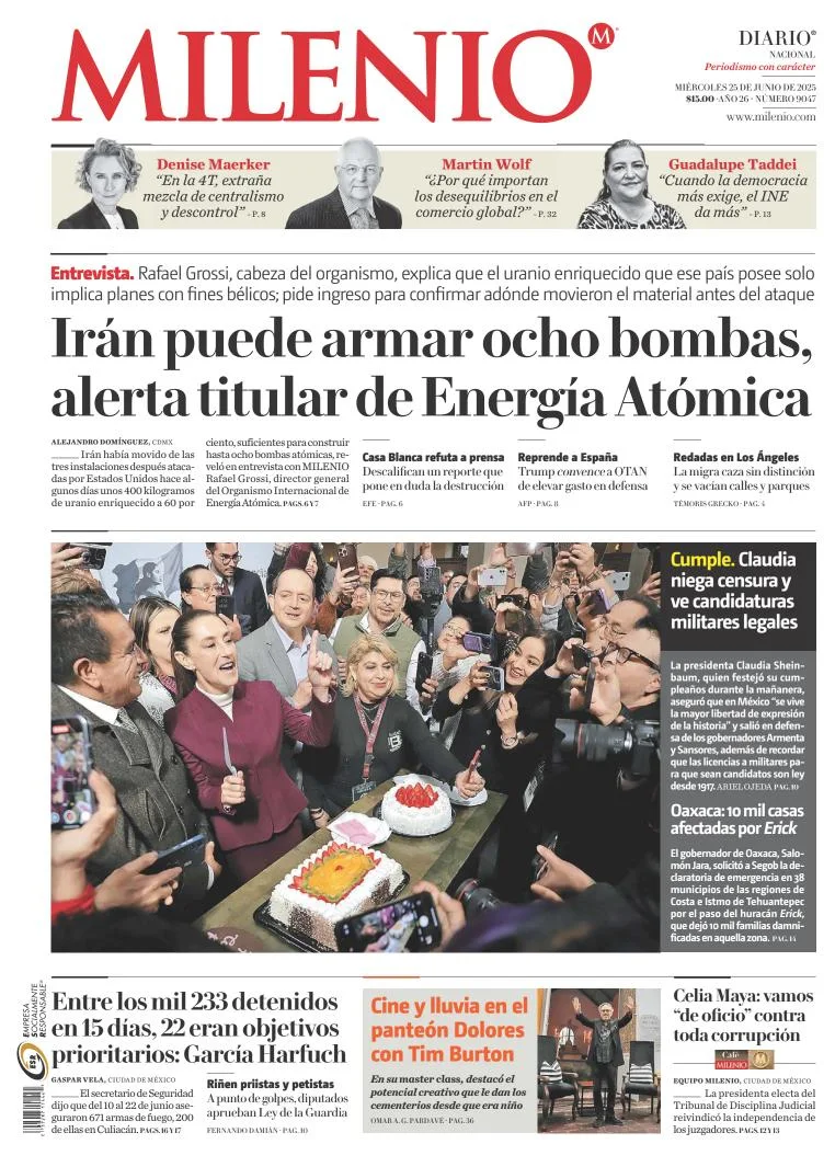 Portada de Milenio del miércoles, 25 de junio de 2025