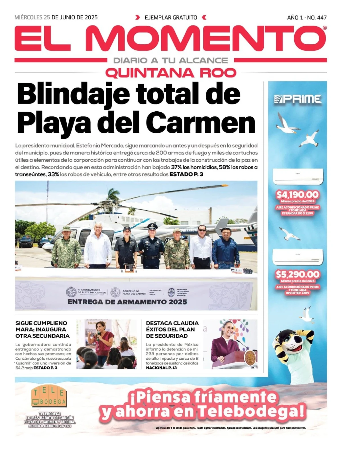 Portada de El Momento Quintana Roo del miércoles, 25 de junio de 2025