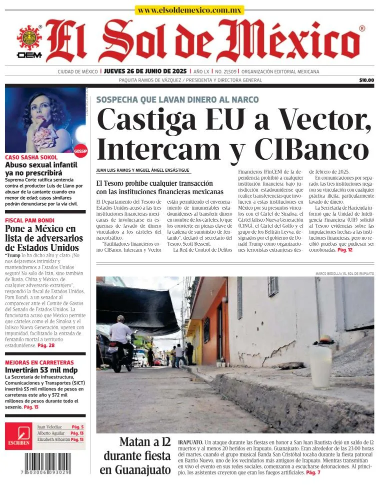 Portada de El Sol de Mexico
