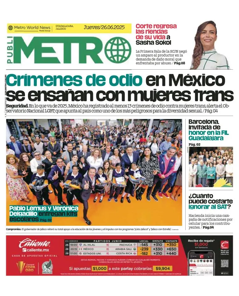 Portada de Publimetro Guadalajara del 2025-06-26