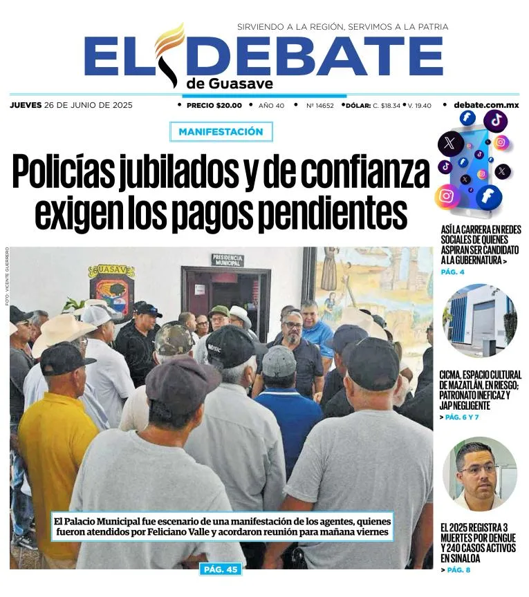 Portada de El Debate de Guasave del jueves, 26 de junio de 2025
