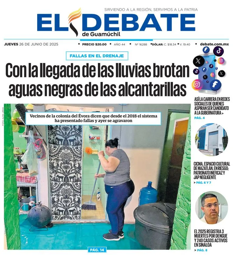 Portada de El Debate de Guamuchil del jueves, 26 de junio de 2025