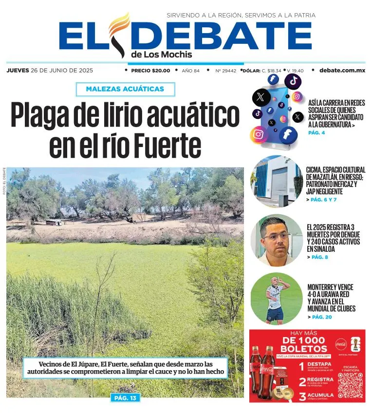 Portada de El Debate de los Mochis del jueves, 26 de junio de 2025