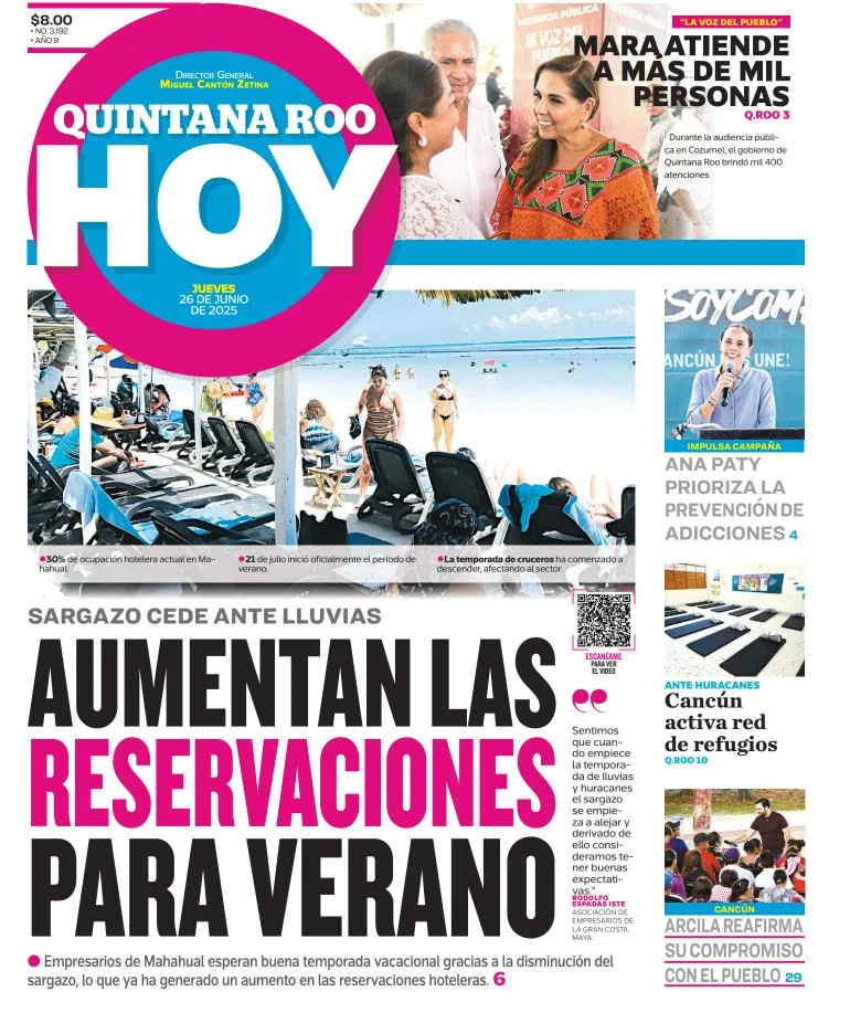 Portada de Quintana Roo Hoy del jueves, 26 de junio de 2025