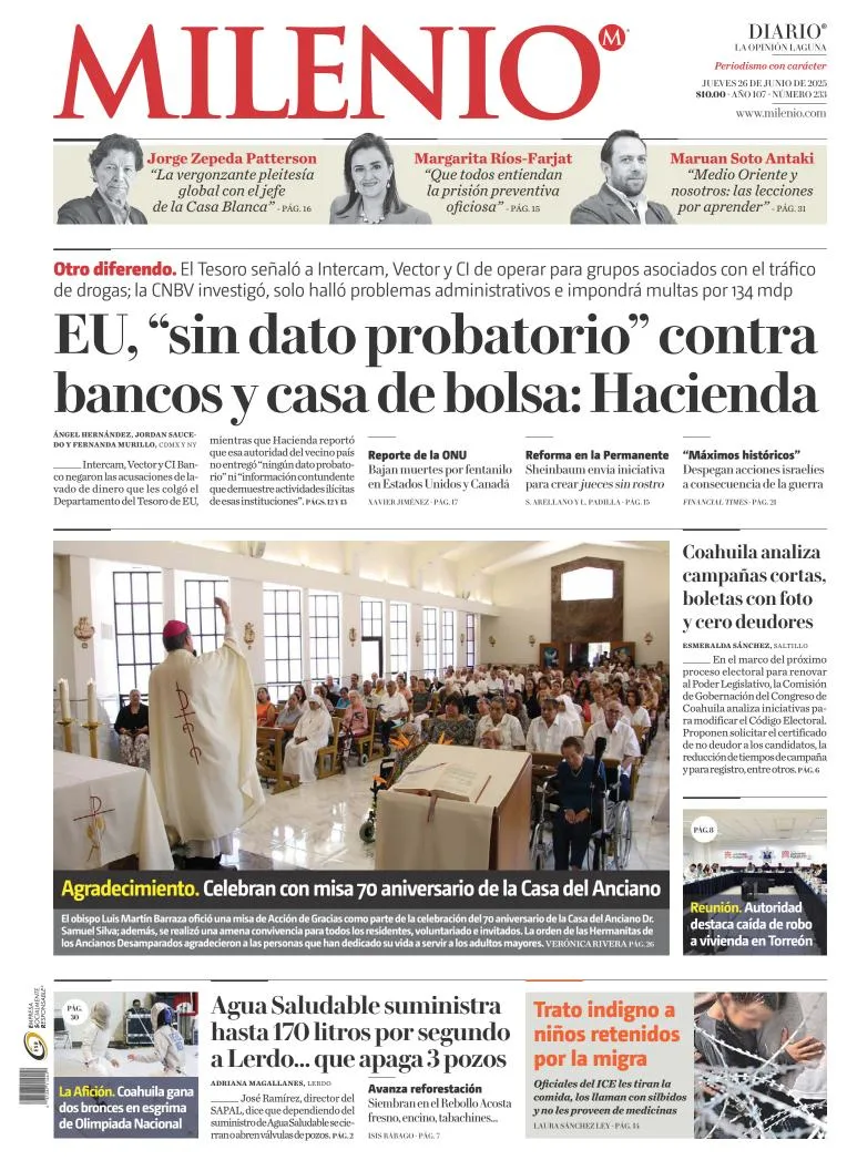 Portada de Milenio Laguna del jueves, 26 de junio de 2025