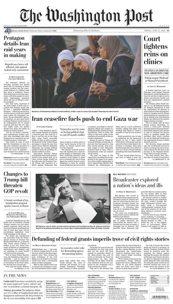 Portada de The Washington Post del viernes, 27 de junio de 2025