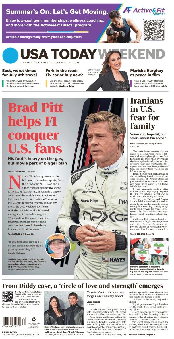Portada de Usa Today del viernes, 27 de junio de 2025