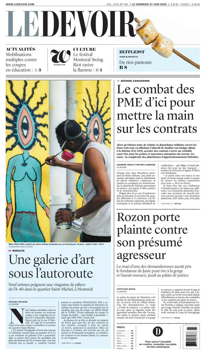 Portada de Le Devoir del viernes, 27 de junio de 2025