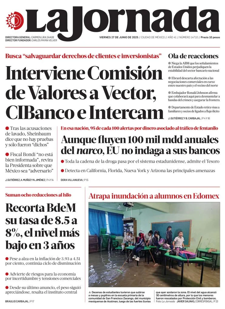 Portada de La Jornada del viernes, 27 de junio de 2025