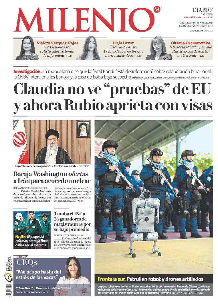 Portada de Milenio del viernes, 27 de junio de 2025