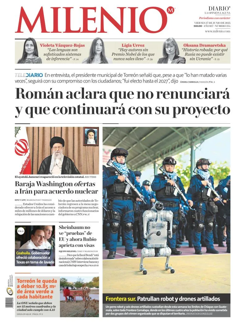 Portada de Milenio Laguna del viernes, 27 de junio de 2025