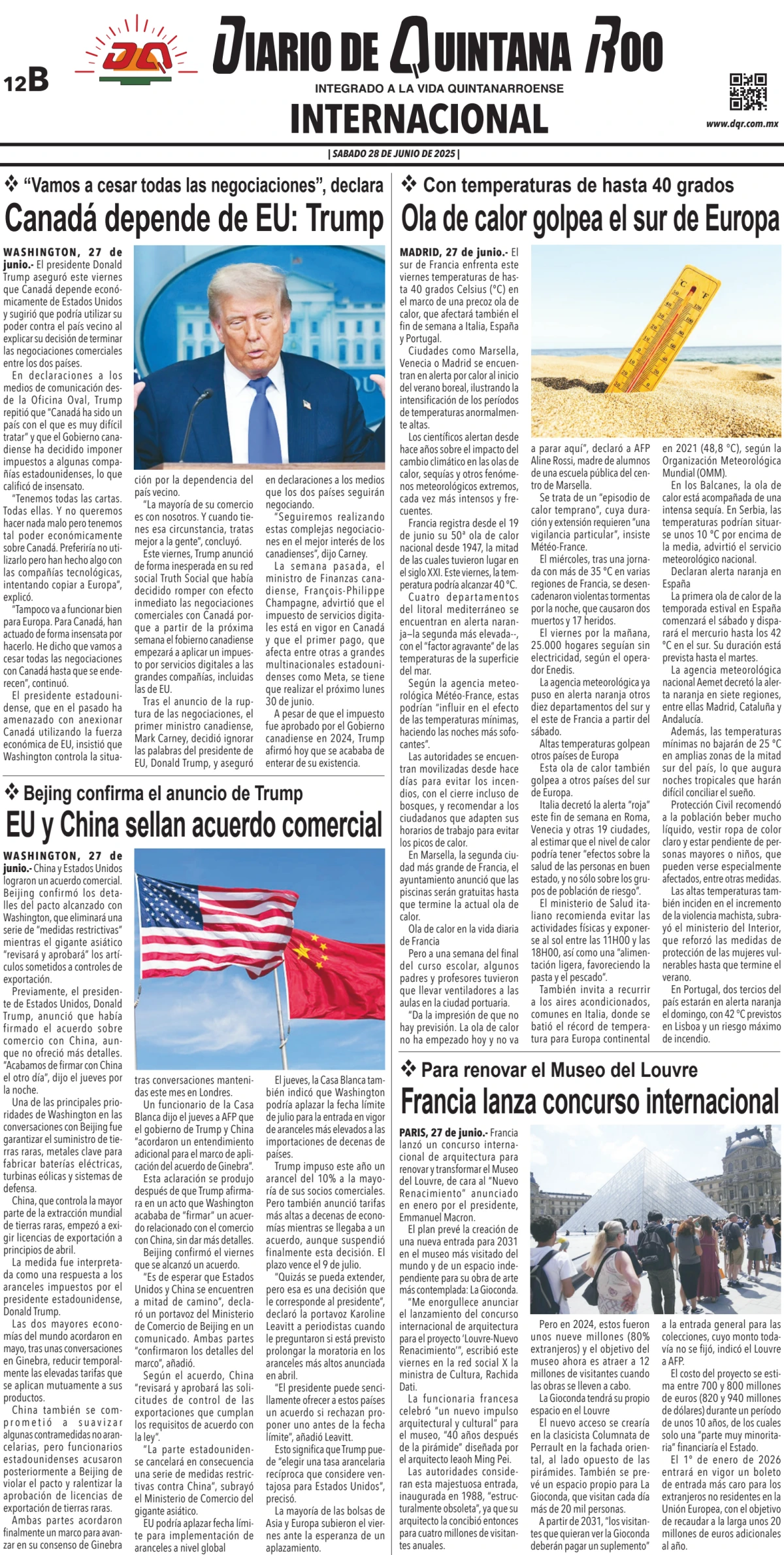 Portada de Diario de Quintana Roo (contra Portada)